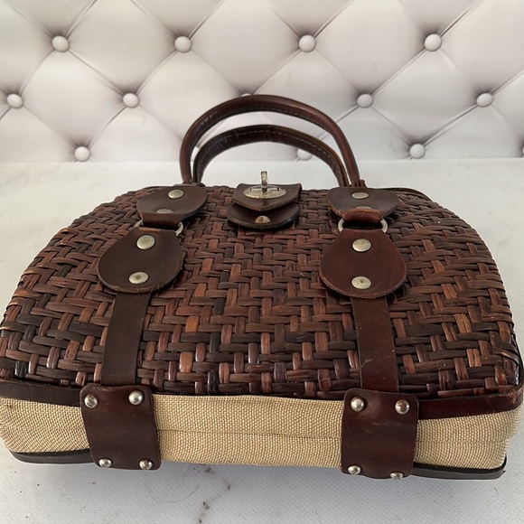 Vintage straw purse with Leather handles accent Color Brown Made in Spain - Picture 7 of 7